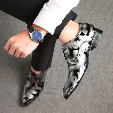 Men's British Style Oxford Shoes Fashion Printed Synthetic Leather Formal Plus Size Dress Shoes For Wedding Banquet