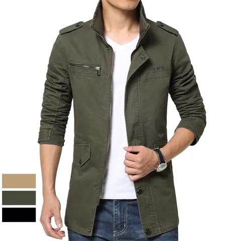 Men Cotton Outdoor Casual Jacket Military Windbreaker Stand Collar Slim Fit Washed Cotton Jacket Coat Outerwear Top