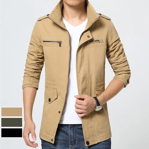 Men Cotton Outdoor Casual Jacket Military Windbreaker Stand Collar Slim Fit Washed Cotton Jacket Coat Outerwear Top