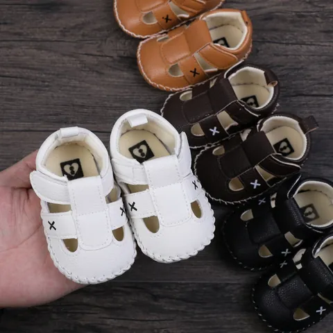 Infant Toddler Artificial Leather Sandals Cross Stitching Soft Sole Hook And Loop Prewalker Shoes For Boys Girls Baby Comfort