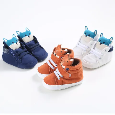 Scarpe da Camminata per Neonati Suola Morbida Ricamo Volpe Cartone Animato Cotone Antiscivolo Scarpe Casual per Bambini Bambine