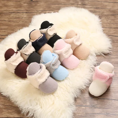 Baby Winter Snow Boots Soft Sole First Walker Shoes Warm Fleece Sherpa Lined Infant Toddler Shoes Hook And Loop Non-Slip Prewalker Boots