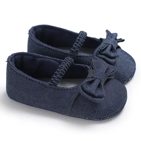 Baby Girl First Walkers Cotton Fabric Soft Sole Bow Shoes Infant Toddler Polka Dot Embossed Non-Slip Mary Jane Crib Shoes