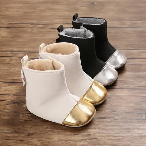 Baby Girls Winter Snow Boots Soft Sole Infant Toddler First Walkers Fleece Lined Warm Newborn Bowknot Crib Shoes Slip On