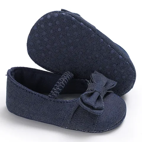 Baby Girl First Walkers Cotton Fabric Soft Sole Bow Shoes Infant Toddler Polka Dot Embossed Non-Slip Mary Jane Crib Shoes