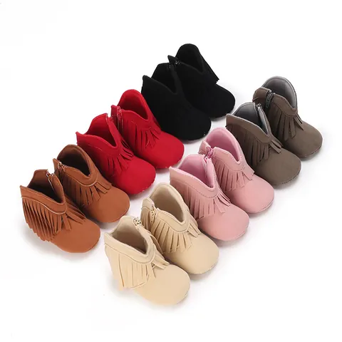 Baby Girls Faux Suede Tassel Snow Boots Winter Soft Sole First Walker Shoes Infant Toddler Side Zipper Anti-Slip Boots