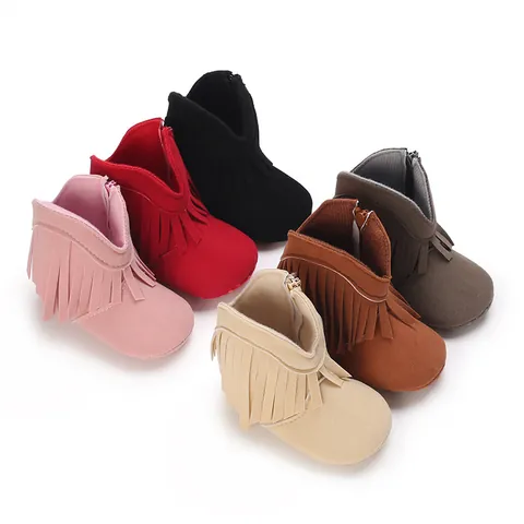 Baby Girls Faux Suede Tassel Snow Boots Winter Soft Sole First Walker Shoes Infant Toddler Side Zipper Anti-Slip Boots
