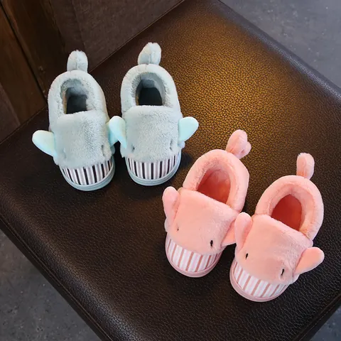 Children Cute Cartoon Animal Plush Cotton Slippers For Toddler Kids Winter Warm Soft Sole Indoor Home Fuzzy Shoes