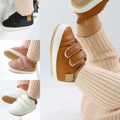 Baby Toddler First Walker Shoes PU Leather Soft Sole Anti-Slip Sneakers High-Top Infant Shoes With Hook And Loop Closure