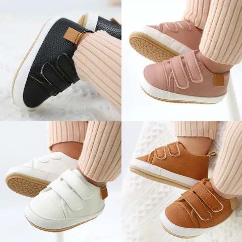 Baby Toddler First Walker Shoes PU Leather Soft Sole Anti-Slip Sneakers High-Top Infant Shoes With Hook And Loop Closure