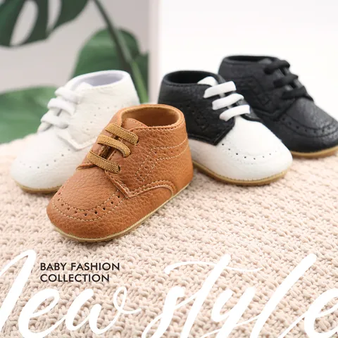 Infant Baby Soft Sole Pre-Walker Shoes Synthetic Leather Brogue Style Anti-Slip First Walkers Sneakers For Boys Girls