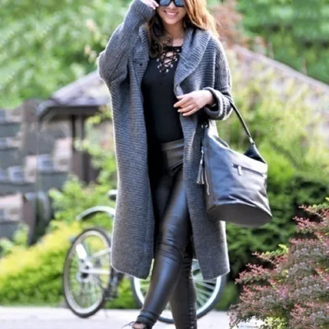 Women Solid Color Hooded Knit Cardigan Sweater Loose Long Sleeve Open Front Coat Winter Warm Outerwear