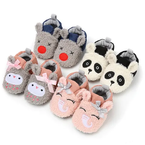 Infant Toddler Winter Cartoon Animal Soft Sole First Walker Shoes Warm Plush Cotton Prewalker Footwear For Baby Boys Girls