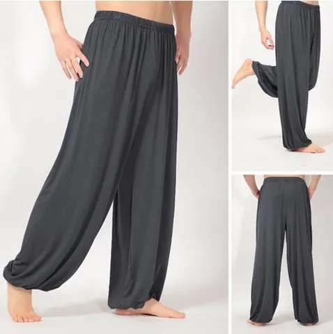 Men Casual Yoga Tai Chi Pants Cotton Blend Harem Joggers With Elastic Waist Drawstring Comfortable Workout Trousers