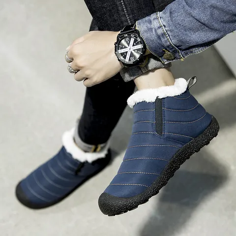 Winter Warme Sneeuwlaarzen Voor Dames Heren Cordura Stof Faux Bont Gevoerd Antislip Rubberen Zool Instap Enkellaarzen