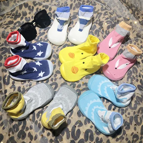 Baby Anti Slip Sock Shoes Soft Sole Toddler Floor Socks Cartoon Duck Star Pattern Breathable Knit Footwear For Infants