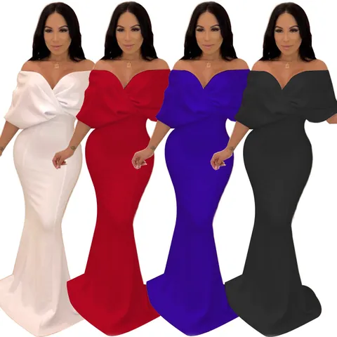 Vestido de Noche de Sirena Sexy con Hombros Descubiertos y Espalda al Aire para Mujer Talla Grande Color Sólido Maxi Vestido