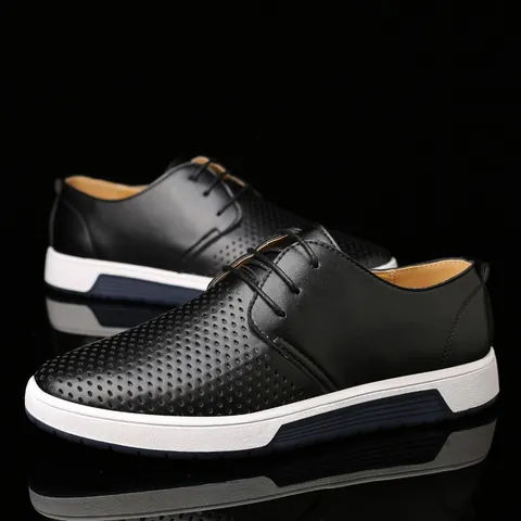Mode Herren Hohle Freizeitschuhe Atmungsaktive Kunstleder Schnürschuhe Für Sommer Bequeme Rutschfeste Outdoor Wanderschuhe