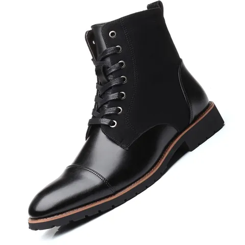 Herren High Top Martin Boots Casual Arbeitsschuhe Kunstleder Fleecefutter Winter Outdoor Fashion Retro Schnürstiefeletten