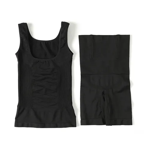 Women's Seamless High Waist Shapewear Set Postpartum Tummy Control Slimming Body Shaper Top And Bottom Nylon Underwear