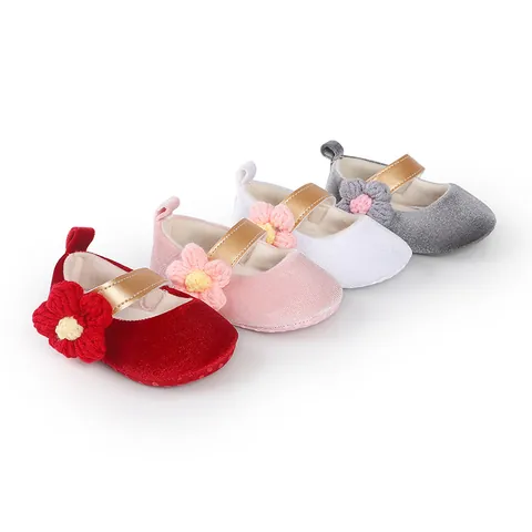 Baby Girl Princess First Walkers Canvas Shoes Soft Sole Crochet Flower Gold Strap Anti Slip Infant Newborn Prewalker Shoes