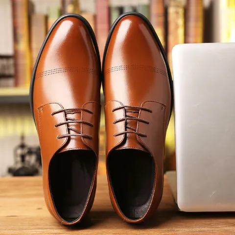 Men's Business Casual Leather Shoes Breathable Hollow Out Lace-up Low Top British Style Oxford Shoes For Office Daily