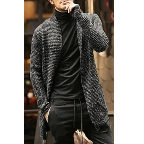 Cárdigan de Punto de Mezcla de Cachemira para Hombre Manga Larga Punto Grueso Gabardina Larga Casual Top Abierto