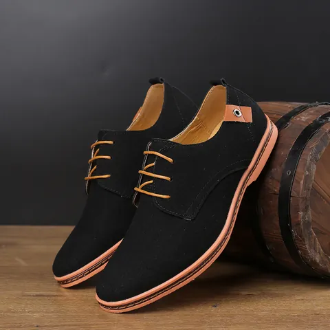 Herren Lässige Wildlederschuhe Schnürschuhe Atmungsaktiv Mattiertes Leder Flache Schuhe Große Größen Mode Halbschuhe Britischer Stil
