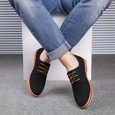 Herren Lässige Wildlederschuhe Schnürschuhe Atmungsaktiv Mattiertes Leder Flache Schuhe Große Größen Mode Halbschuhe Britischer Stil