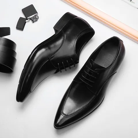 Heren Mode Spitse Neus Glad Leer Schoenen Britse Stijl Formele Oxford Schoenen Antislip Ademend Kantoor Nette Schoenen