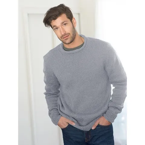 Herren Casual Winter Acryl Rundhalsausschnitt Langarm Pullover Basic Schmale Passform Einfarbig Gerippter Saum Strickware
