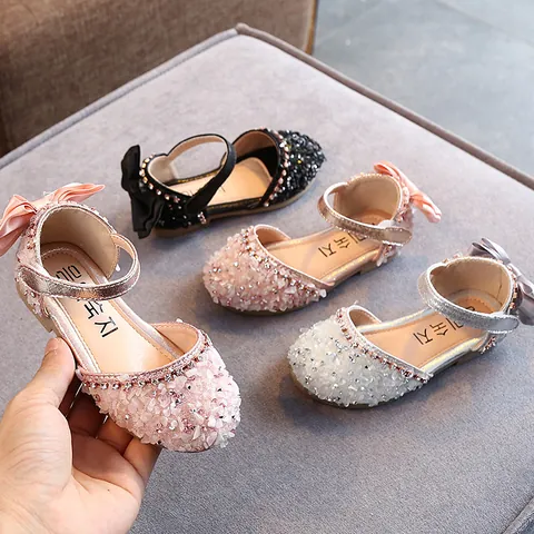 Girls Rhinestone Princess Sandals Korean Style Soft Sole Bowknot Wedding Party Shoes For Little Kids Summer Sandals