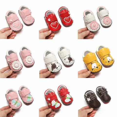 Baby Toddler Walking Shoes Soft Sole Anti Slip PU Leather Cartoon Pattern Hook And Loop Infant Prewalker Shoes