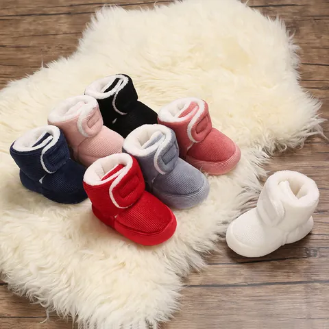 Baby Winter Snow Boots Fleece Lined Warm First Walkers For 0-1 Year Old Boys Girls Corduroy Soft Sole Hook And Loop Toddler Shoes