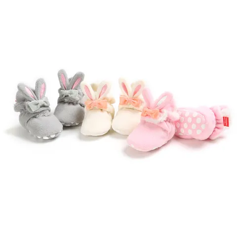 Säugling Baby Winter Lauflernschuhe Baumwolle Fleece Gefüttert Hasenohren Schleife Weiche Sohle Rutschfest Warm Stiefel