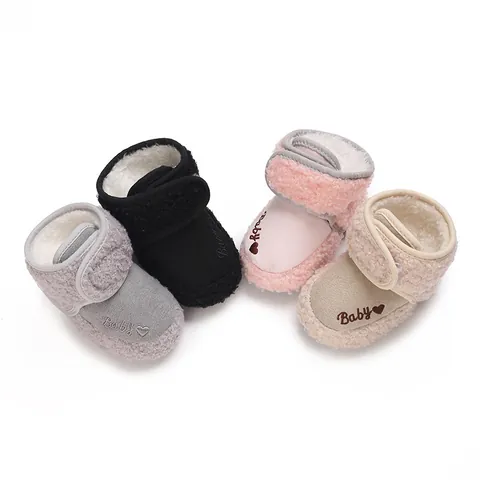 Infant Baby Winter Snow Boots Fleece Lined Warm Toddler Walking Shoes Soft Sole Anti Slip Heart Embroidery Hook Loop Booties