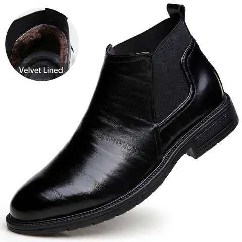 Stivali Chelsea Formali da Uomo Invernali Foderati in Pile Caldi in Pelle PU Impermeabili Antiscivolo Taglie Forti Stivali Eleganti