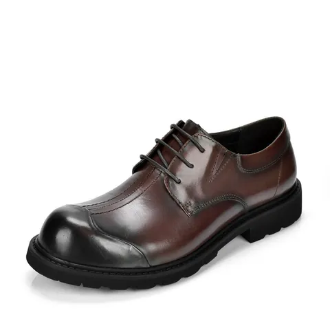 Men Genuine Leather Derby Shoes Retro Big Toe Thick Sole Business Casual British Style Burnished Oxford Shoes For Work Wedding