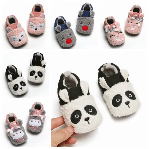 Winter Warm Baby Walking Shoes Cartoon Animal Elephant Panda Fox Reindeer Faux Fur Fleece Lined Soft Sole Non-slip Infant First Walkers For Toddlers