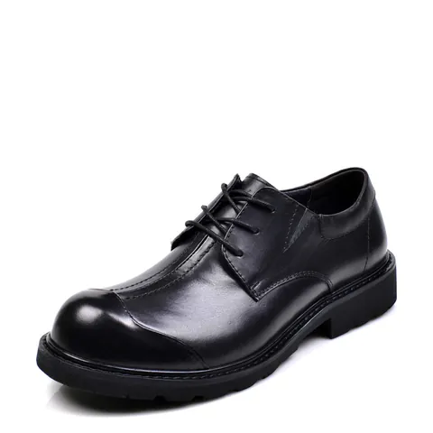 Men Genuine Leather Derby Shoes Retro Big Toe Thick Sole Business Casual British Style Burnished Oxford Shoes For Work Wedding