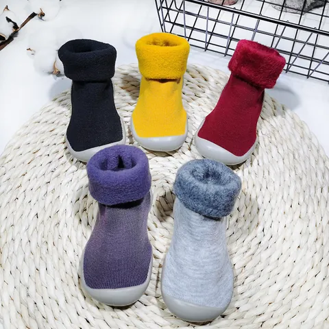 Baby Winter Fleece Lined Sock Shoes Toddler Non-slip Soft Sole First Walkers Knitted Thick Warm Snow Boots Infant House Shoes