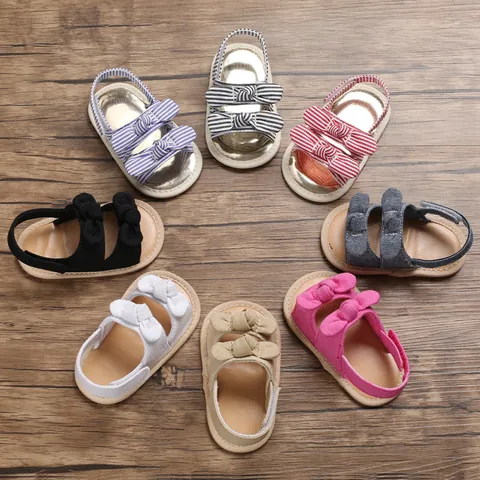 Infant Baby Soft Sole Pre-walker Shoes Summer Canvas Bow Sandals For Newborn Girls Boys First Walker Shoes