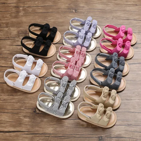 Infant Baby Soft Sole Pre-walker Shoes Summer Canvas Bow Sandals For Newborn Girls Boys First Walker Shoes