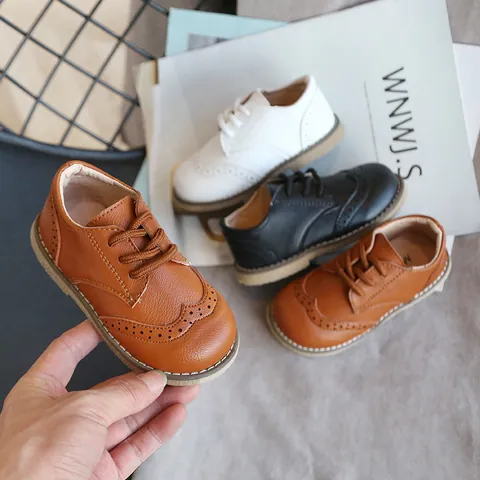 Kinder Brogue Schuhe Britischer Stil PU Leder Schnürung Formelle Schulschuhe Für Jungen Mädchen Lässig Bequem Rutschfest Kleinkinder