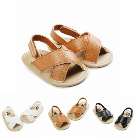 Infant Baby Boy British Style Sandals Soft Sole Non-Slip Prewalker Shoes Summer Faux Leather Cross Strap Toddler Crib Shoes