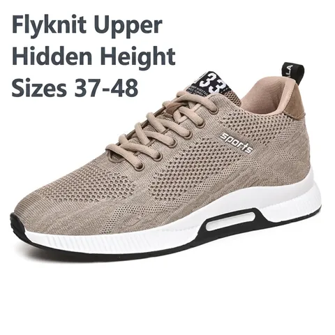 Men Fly-Knit Mesh Running Shoes Breathable Height Increasing Casual Sports Sneakers Slip-Resistant Lightweight Footwear