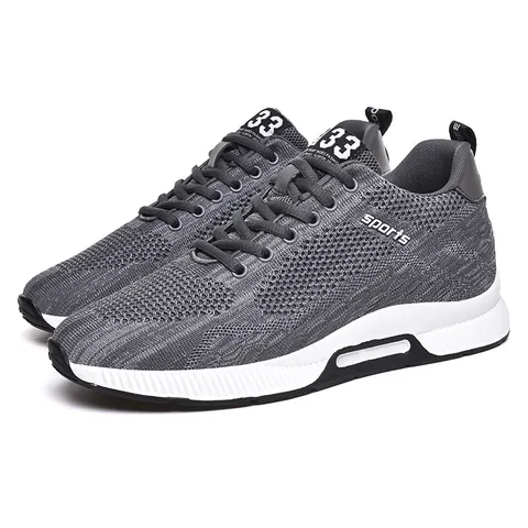 Men Fly-Knit Mesh Running Shoes Breathable Height Increasing Casual Sports Sneakers Slip-Resistant Lightweight Footwear