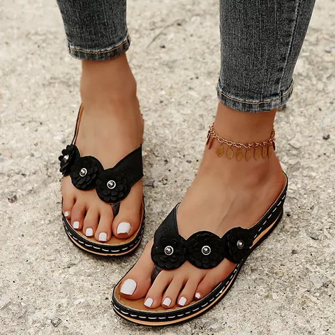 Sandalias de Dedo de Cuña de Piel de Oveja Western Vintage para Mujer Corte Láser Floral Plataforma Sandalias de Playa de Verano