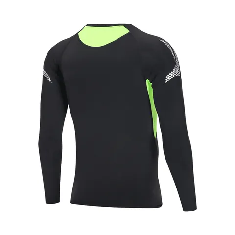 Men's Compression Long Sleeve Sport Top Quick Dry Breathable Mesh Splicing Geometric Printed Fitness Training Athletic Shirt