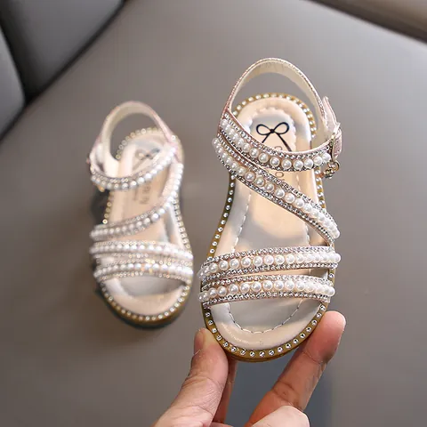 Girls Princess Sandals Artificial Pearl Rhinestone Summer Shoes Toddler Performance Sandals Gold Silver Pink Performance Shoes